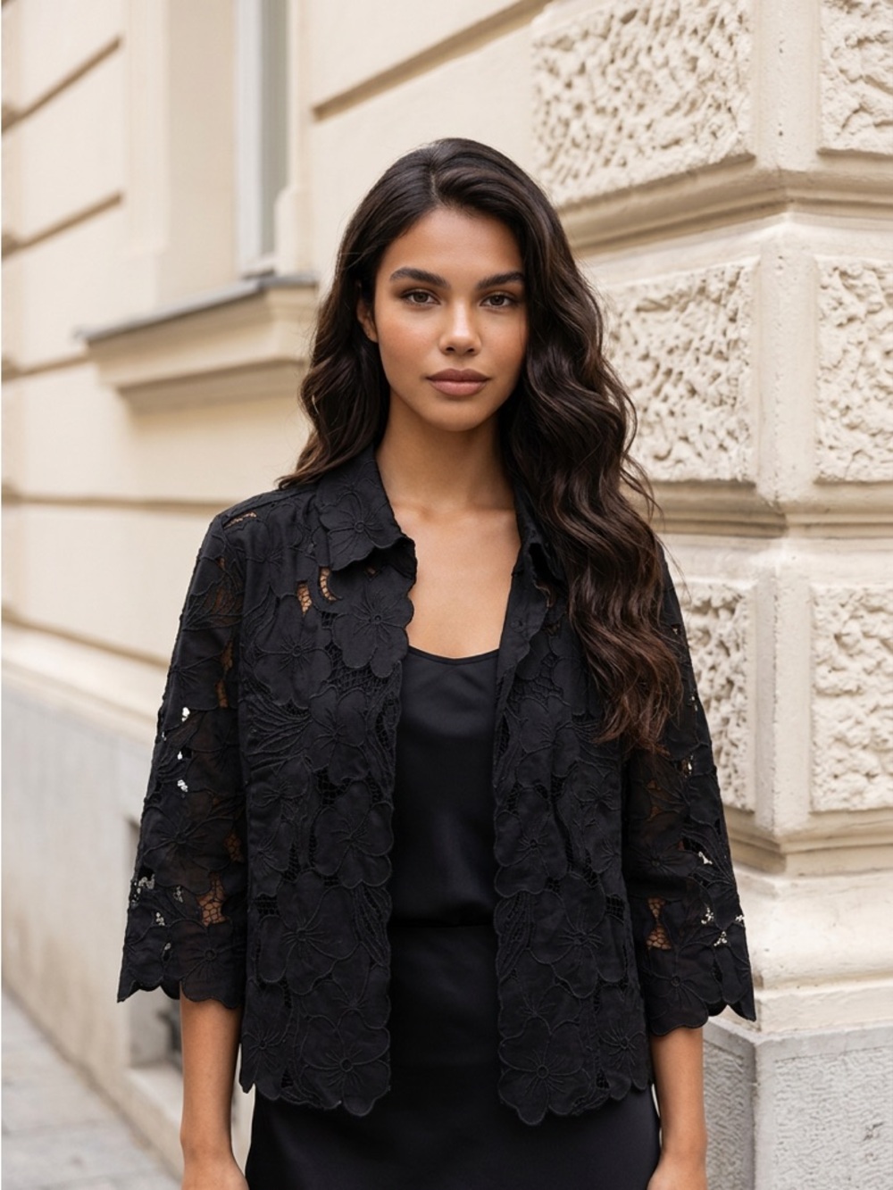 MESMERIZE Black Floral Lace Openwork Jacket - Women